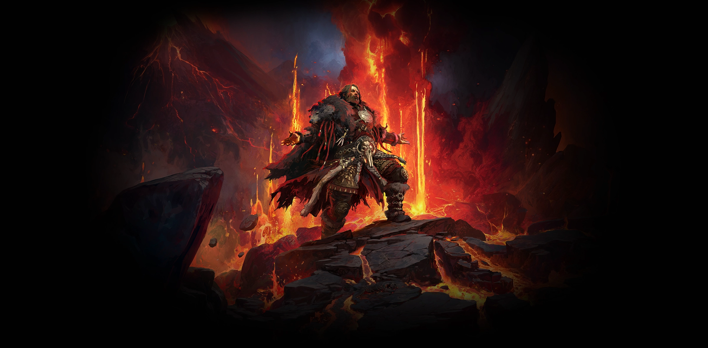 Path of Exile 2 warrior amid fire and lava